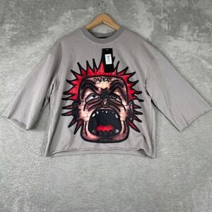 Syndicate Angry Man Shirt Mens Small Gray Oversized Punk Streetwear Boxy Y2K